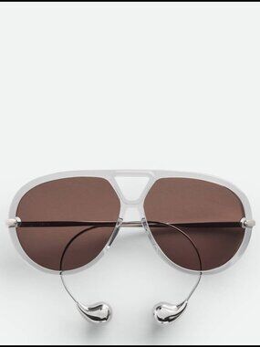 Bottega Veneta White Silver Drop Aviator Sunglasses